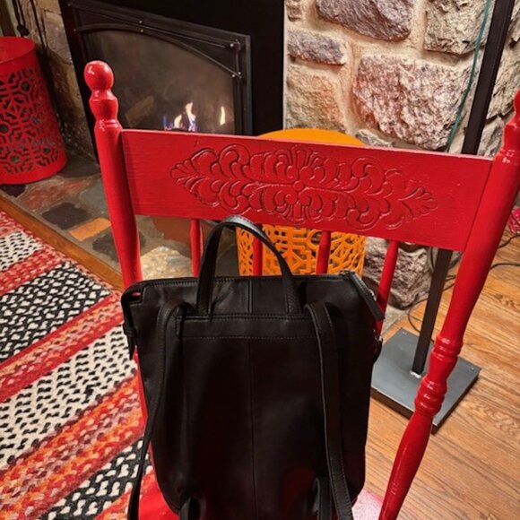 Anthropologie Smooth Leather Black Backpack - Picture 3 of 4